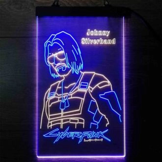 Cyberpunk Johnny Silverhand Dual LED Neon Sign for Gaming and Sci-Fi Fans