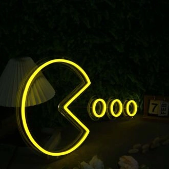 Pac-Man Individuelles Gelbes Neonschild für Retro- und Gaming-Fans