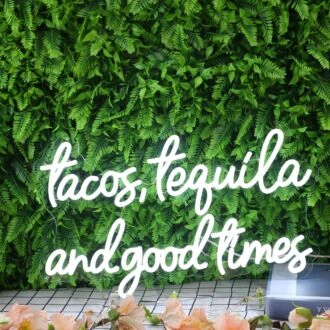 Tacos Tequila And Good Times White Neon Sign for Fun and Social Spaces