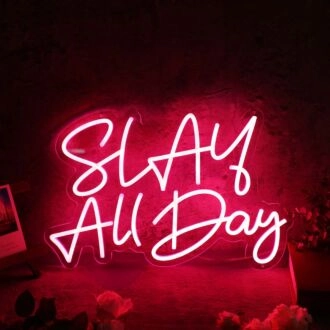 Slay All Day Red LED Custom Neon Sign for Empowering and Bold Spaces