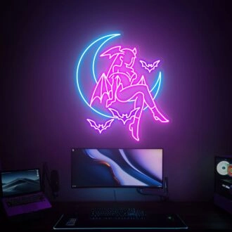Darkstalkers Morrigan Aensland Kunst LED Schild Wandkunst für Anime- und Spielefans