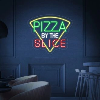 Pizza By The Slice Neon Sign for Pizzerias and Dining Areas