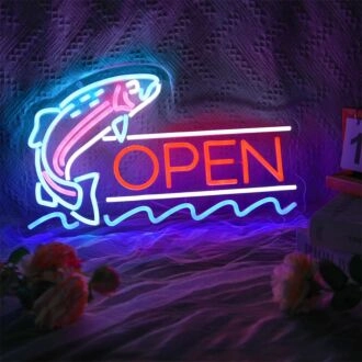 Fish Open Neon Sign for Restaurants and Seafood Lovers