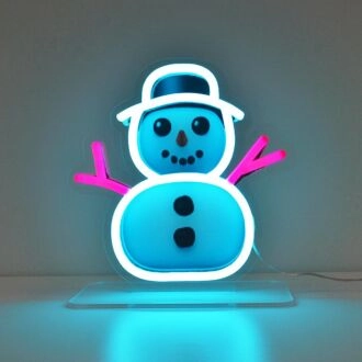 Schneemann Emoji Neonschild perfekt für fröhliche Weihnachtsdekorationen.