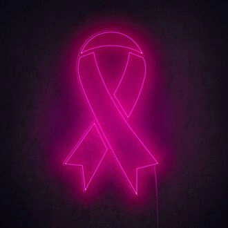 Neonschild mit rosa Schleife für Brustkrebs zeigt Unterstützung und Bewusstsein.