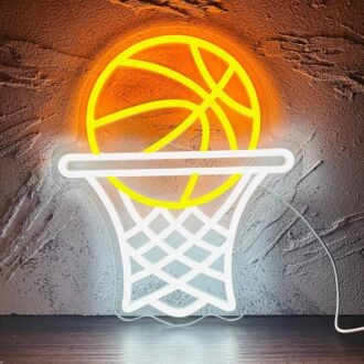 Orange Basketball und Weißer Basketball Neonzeichen Stadiongeist