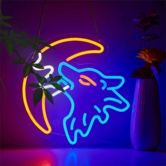 Wolf in the Moonlight Neon Sign Mystical Decor
