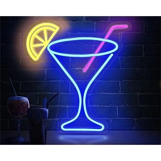 Beleuchten Sie Ihre Bar oder Heimdekoration mit dem lebendigen Cocktail-Glas Blau LED Neon Schild - Perfekt für Partys und Hochzeiten!