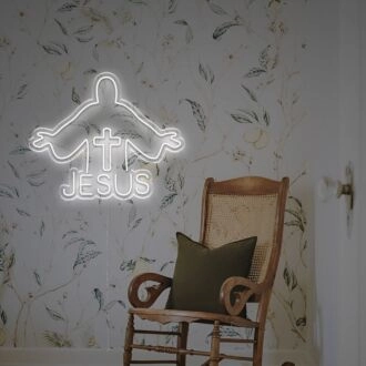 Add a Divine Glow to Your Decor: The Jesus Statue With Cross LED Neon Sign, Perfect for Churches, Religious Events, and Inspirational Home Ambiance.