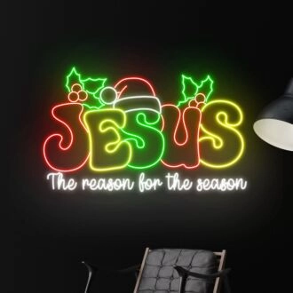 Brighten Your Holidays: Jesus The Reason For The Season Led Neon Sign for Festive Home Decor, Office Celebrations, and Christmas Gatherings.