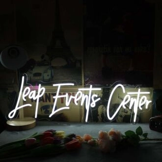 Leap Event Center White Neon Sign