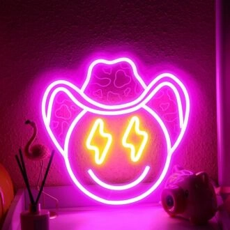 Lightning Eyes and Smiley Face Deep Pink Bedroom Neon Sign Unique Art