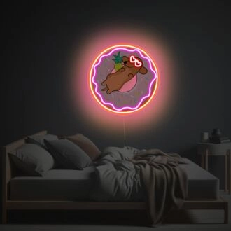Brighten Your Nursery, Playroom, or Pet Corner with the Whimsical Charm of Little Puppy Sleeping On The Donut LED Neon Acrylic Artwork.
