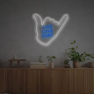 Elevate Your Home, Beach House, or Surf Shop Ambiance with Live Love Surf With Six Gesture LED Neon Sign.
