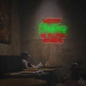 Brighten Your Holiday Festivities and Decor with the Merry Christmas Ya Filthy Animal LED Neon Sign — Perfect for Home, Office, and Christmas Parties.