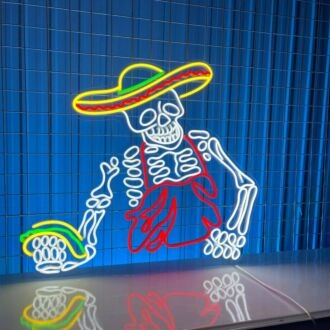 Mexican Skeleton Eating Tacos Led Neon Sign Skeleton Led Sign