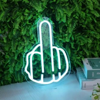 Middle Finger Blue Neon Sign