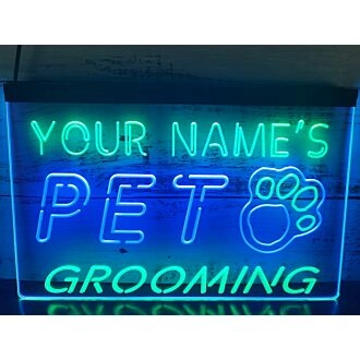 Name Personalized Custom Pet Grooming Paw Print Bar Beer Dual LED Neon Sign for Personalized Decor