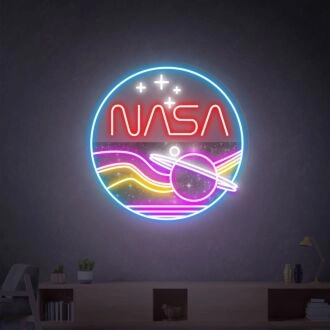 Brighten Up Your Space: Nasa Round Handcrafted Led Neon Sign, Perfect for Office Decor, Bars, Weddings, and Parties - An Amazing Unique Gift.