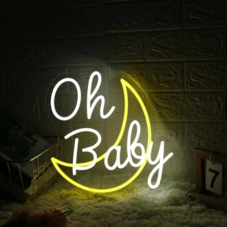 Oh Baby With Moon White Neon Sign