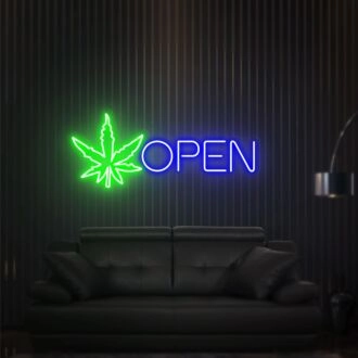Elevate Your Space: Versatile Open Cannabis Led Neon Sign Wall Art for Chic Home Decor, Trendy Office Spaces, or Lively Bar Atmospheres