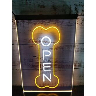 Open Dog Bone Grooming Pet Dual LED Neon Sign for Pet Grooming Shops
