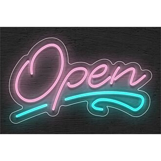 Brighten Up Your Bar, Office, or Storefront with the Open With Squiggle Line LED Neon Sign.