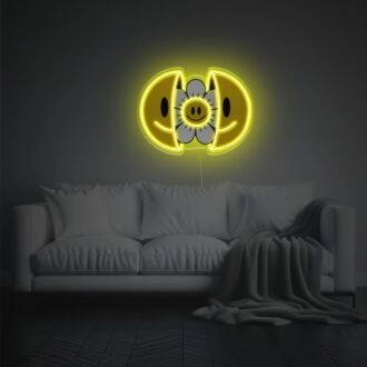 Brighten Your Bar, Storefront, or Wedding Venue with the Opening Face With White Smily Flower LED Neon Acrylic Artwork.