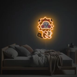 Brighten Up Your Space: Orange Cheeky Lion LED Neon Acrylic Artwork Perfect for Home Decor, Bars, and Playrooms.