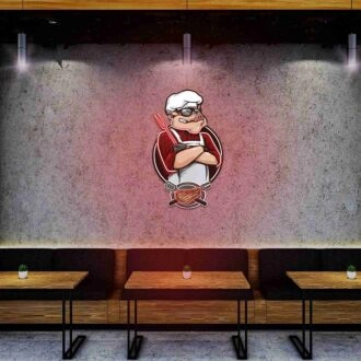 Pig Chef Under Uv Light Durable Led Neon Artwork