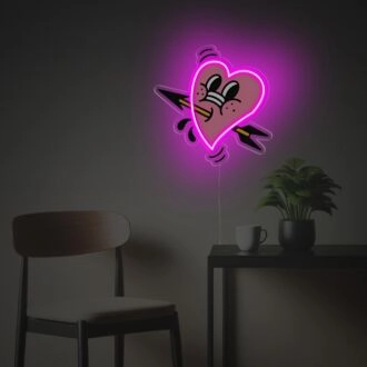 Brighten Up Your Love-Themed Events and Romantic Home Decor with Pink Pierced Heart LED Neon Acrylic Artwork.