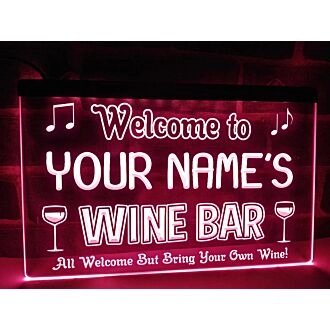 Welcome to My Wine Bar Personalized Hanging Neon Sign
