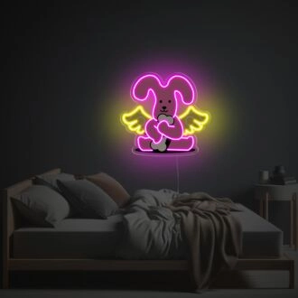 Brighten Up Your Space: Pinky Dog With Yellow Wing LED Neon Acrylic Artwork Perfect for Bars, Weddings, and Playful Home Decor