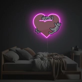 Brighten up Your Bedroom, Bar, or Boutique: Pinky Heart With Little Kitties LED Neon Acrylic Artwork Brings Whimsy Anywhere
