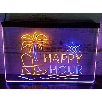Happy Hour Bar Two Tone Hanging Neon Sign