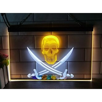Pirates Skull and Swords Two Tone Hanging Neon Sign