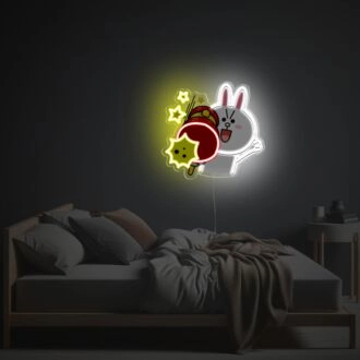 Elevate your space with Rabbit With Red Hammer LED Neon Acrylic Artwork - Perfect for Home Decor, Office Ambiance, and Unique Store Fronts.