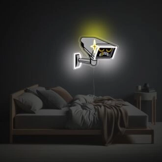 Elevate Your Office, Store, and Security Ambiance with Serious Surveillance Cameras LED Neon Acrylic Artwork.