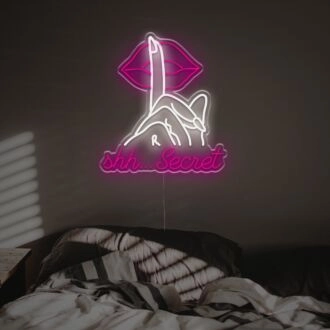 Bring a Whisper of Elegance to Weddings, Bars, and Home Decor with the Shh Secret With Gesture LED Neon Sign.