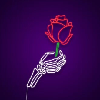 Skeleton Hand Holding Rose Neon Sign Add an edgy and romantic vibe