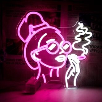 Smoking Woman Deep Pink Neon Sign Chic Bar