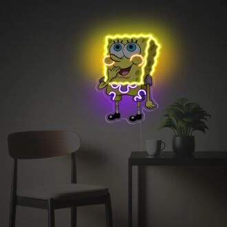 Brighten Up Your Bar, Office, or Child's Bedroom with the Playful Glow of Snickering Spongebob LED Neon Acrylic Artwork.