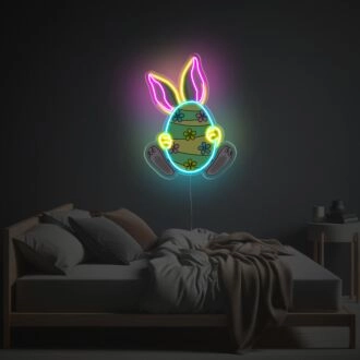Elevate your holiday celebrations and home ambiance with "Thanksgiving With Rabbit Ears LED Neon Acrylic Artwork" - Perfect for festive decor, bars, and events.