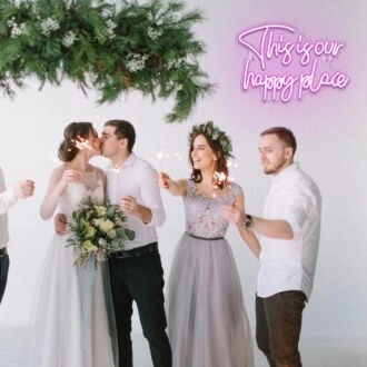 This Is Our Happy Place Pink Neon Sign Bedroom Comfort