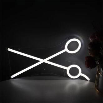 Enhance Your Salon or Crafting Space: White Scissors LED Neon Sign Light Perfect for Home Decor and Storefronts
