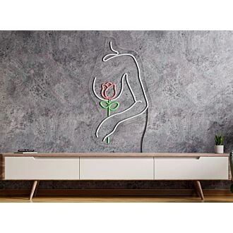 Enhance Your Space: Woman with Flower Neon Sign, Perfect for Bedroom, Home Decor, Bars, and Weddings
