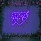 Customized Initials with Arrow Neon Sign with Heart