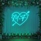 Customized Initials with Arrow Neon Sign with Heart