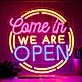 Welcome guests and elevate your business ambiance with the Come In We Are Open Neon Sign, perfect for bars, cafes, and retail stores.