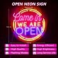 Welcome guests and elevate your business ambiance with the Come In We Are Open Neon Sign, perfect for bars, cafes, and retail stores.